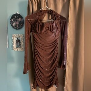 Elegant Brown Long Sleeve Dress